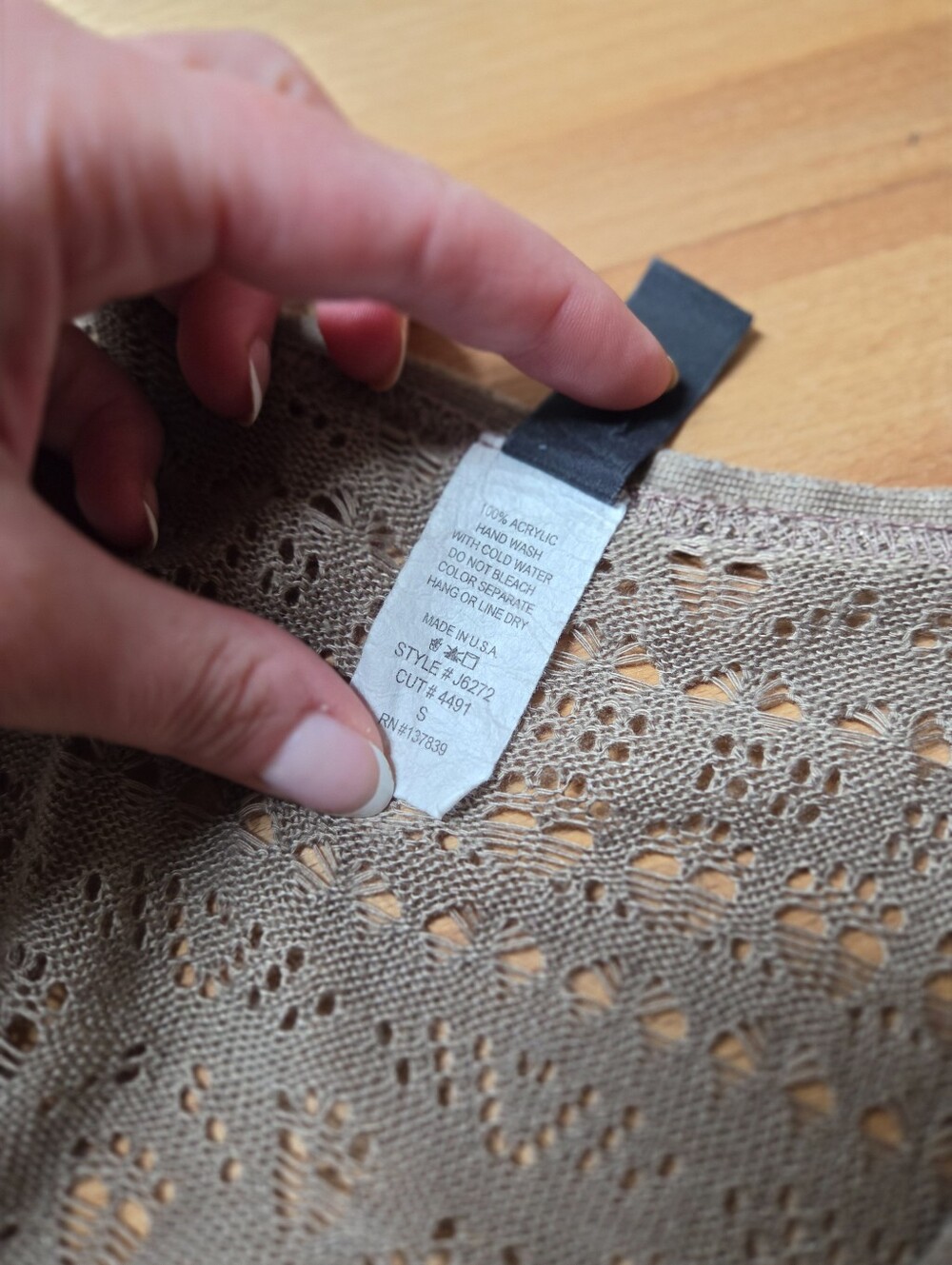 Y2K Windsor Cropped Crochet Cardigan Size Small Tie Front Beige (c1) - Picture 10 of 10